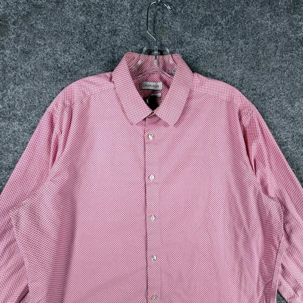 Calvin Klein Steel+ Dress Shirt Mens L PinK Geometric Stretch Non Iron Slim Fit - Picture 5 of 16